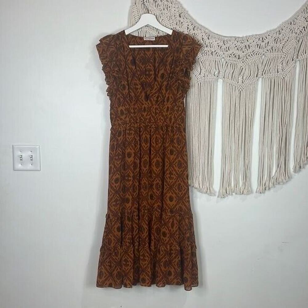 Ulla Johnson Printed Anika Dress Sz 2 Burnt Orang… - image 3